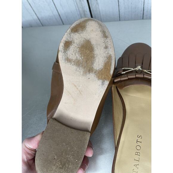 Talbots Tan Fringe Horsebit Trim Mule School Preppy Slip On Shoes Size 8 - Picture 6 of 6